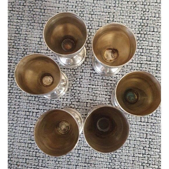 Vintage Pewter Glasses Web, Set of 6 Silver Cordial Glasses - Mid-century/boho - Picture 3 of 6